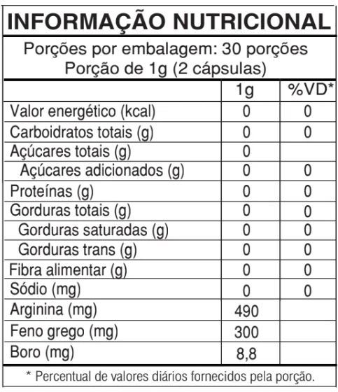 Tabela de informação nutricional do LongLib Pro Man